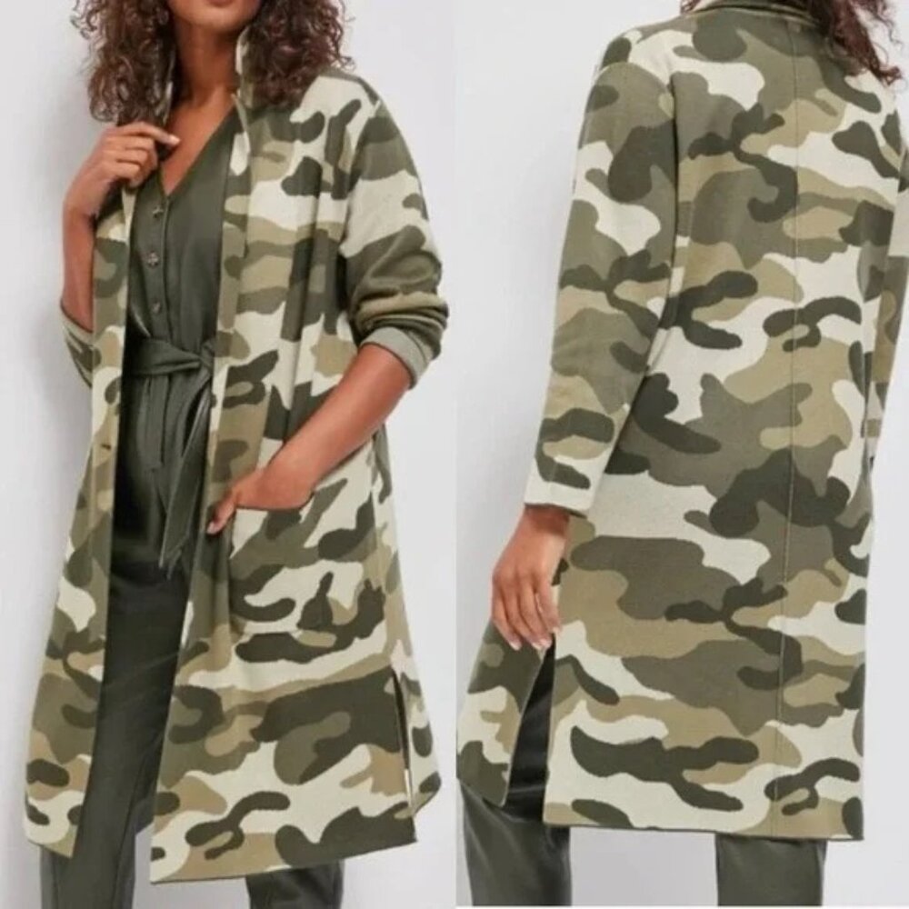 MAEVE Anthropologie Green Camo Knit Sweater Coat | Size Small | NWT